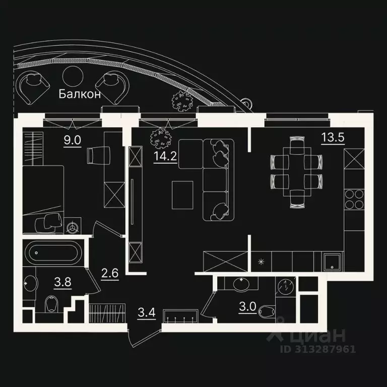 2-к кв. Тюменская область, Тюмень ул. Щербакова, 2к3 (55.63 м) - Фото 0