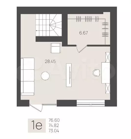 1-к. квартира, 76,6 м, 1/5 эт. - Фото 1