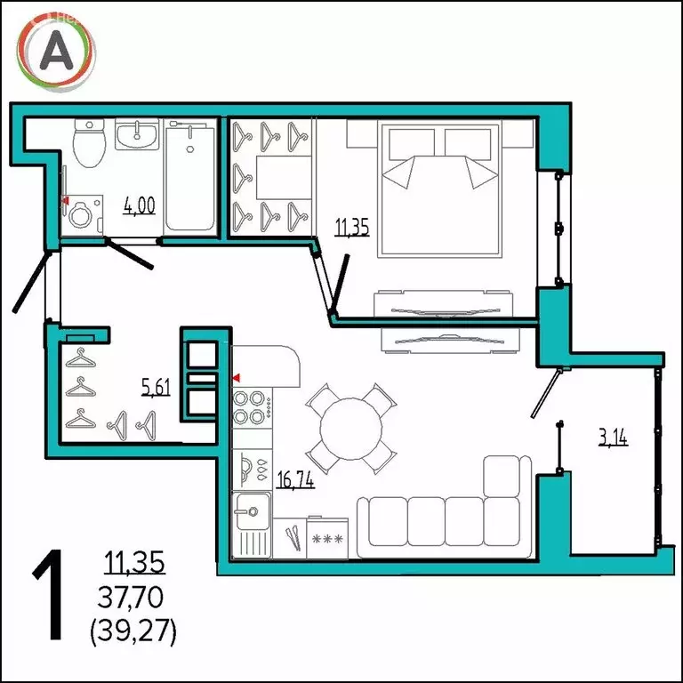 1-комнатная квартира: Брянск, Бежицкая улица, 21Б (39.27 м) - Фото 0