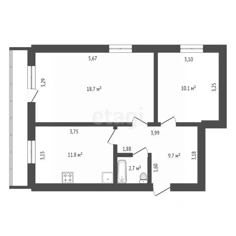 2-к кв. Амурская область, Благовещенск Театральная ул., 42/2 (54.6 м) - Фото 2