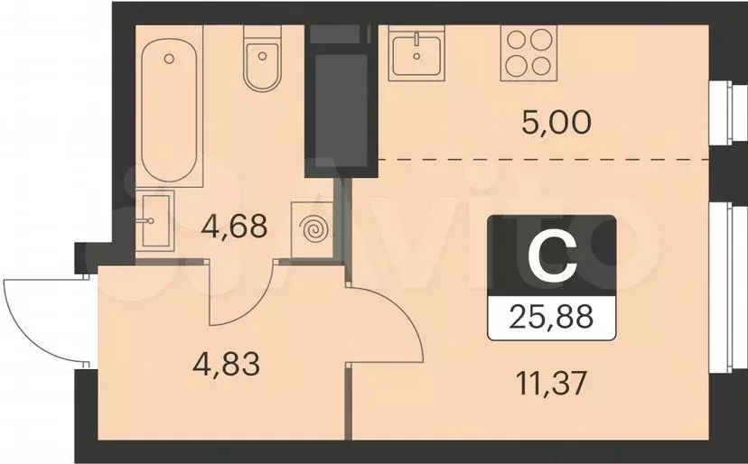 Квартира-студия, 25,9м, 13/18эт. - Фото 0