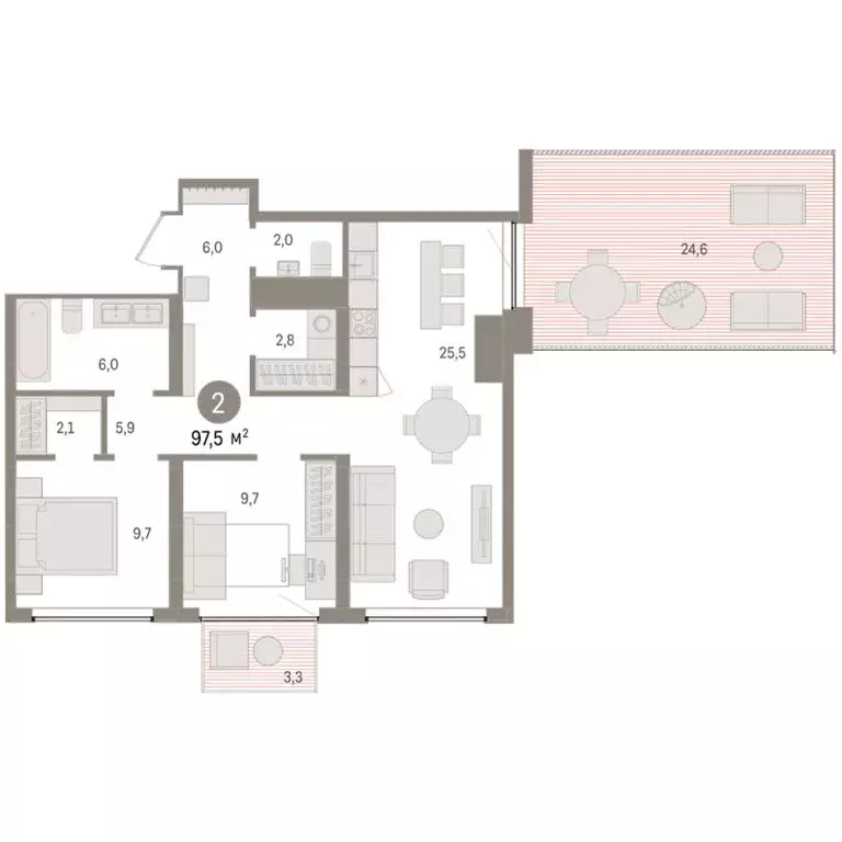 2-комнатная квартира: Тюмень, Причальная улица, 5 (97.49 м) - Фото 2