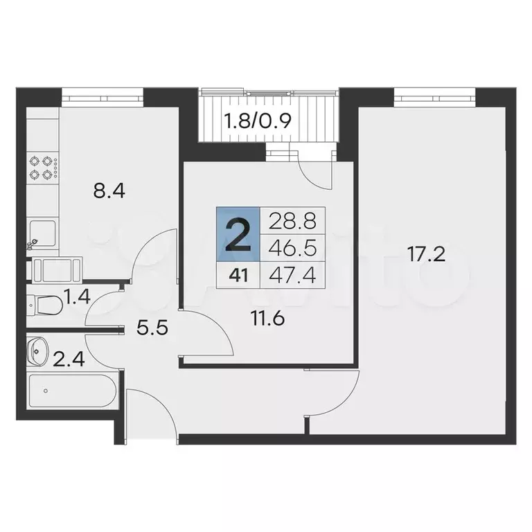 2-к. квартира, 47,4 м, 7/9 эт. - Фото 0