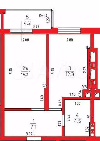 1-к. квартира, 42 м, 6/8 эт. - Фото 0