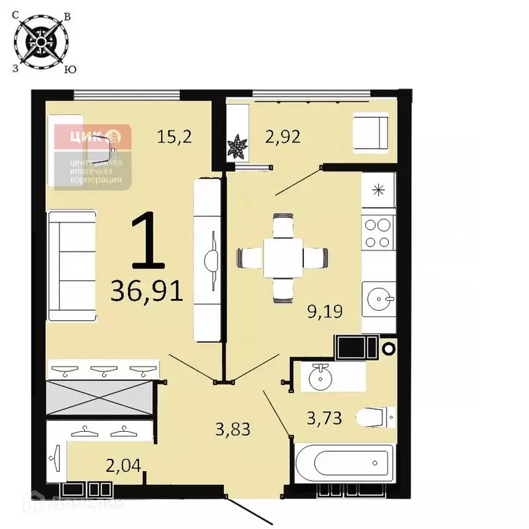Продаётся 1-к квартира, 36.91 м - Фото 0
