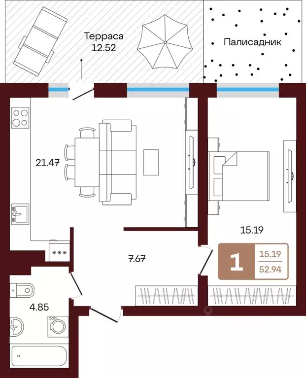 1-к кв. Башкортостан, Иглинский район, с. Акбердино  (52.94 м) - Фото 1