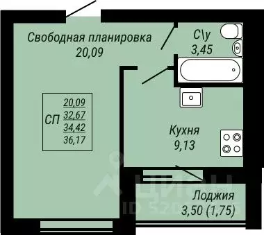 1-к кв. Ивановская область, Иваново Юбилейный жилой комплекс (37.75 м) - Фото 0