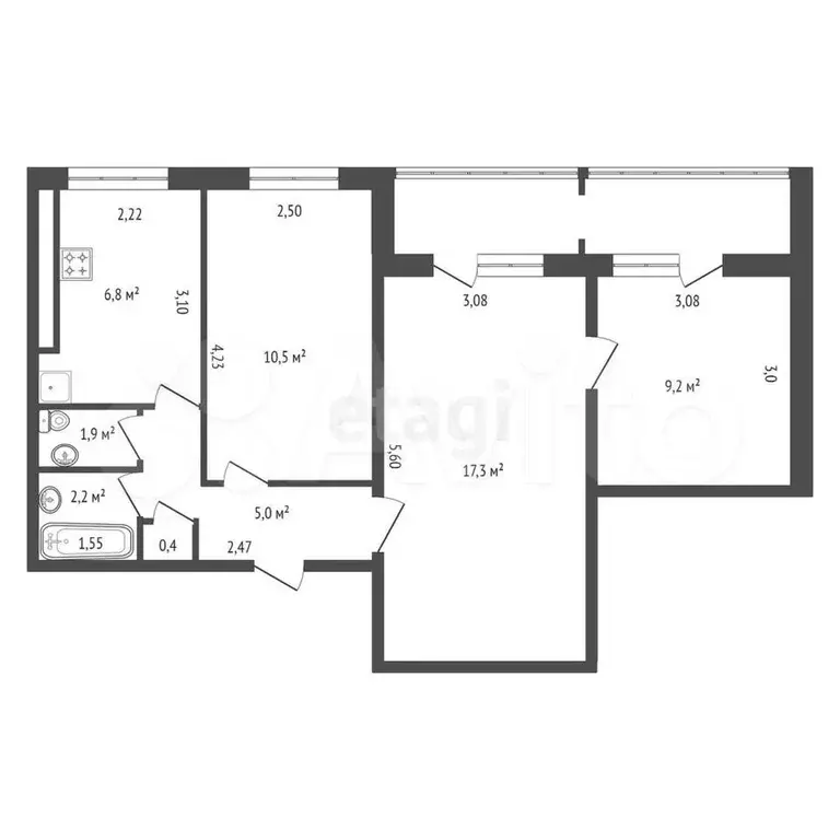 3-к. квартира, 57 м, 4/9 эт. - Фото 1