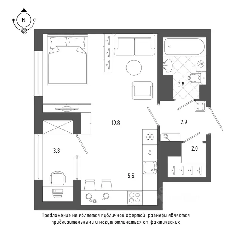 Студия Санкт-Петербург бул. Измайловский, 9 (35.8 м) - Фото 0