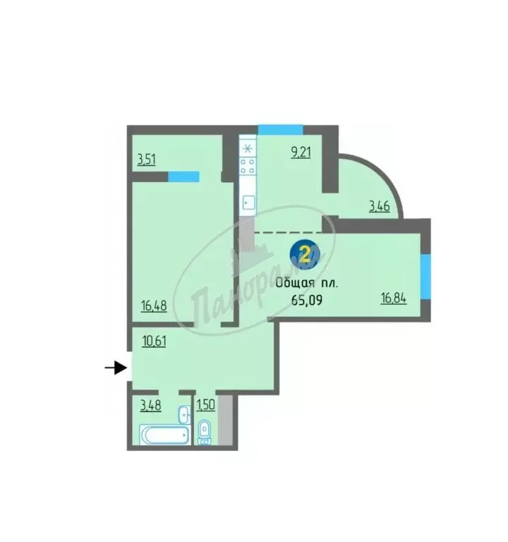 2-к кв. Калужская область, Калуга ул. Минская, 23к1 (65.94 м) - Фото 2