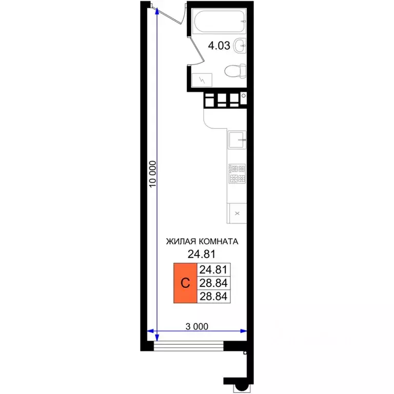 Студия Краснодарский край, Новороссийск 5-я Бригада мкр,  (28.84 м) - Фото 1