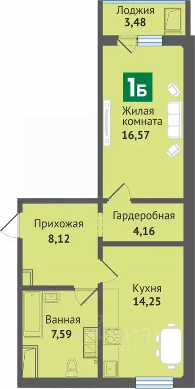 1-к кв. Чувашия, Чебоксары ул. Академика В.Н.Челомея, 12к1 (54.17 м) - Фото 1