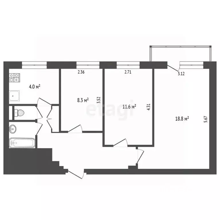 3-к кв. Москва ул. Бехтерева, 45К2 (57.4 м) - Фото 2