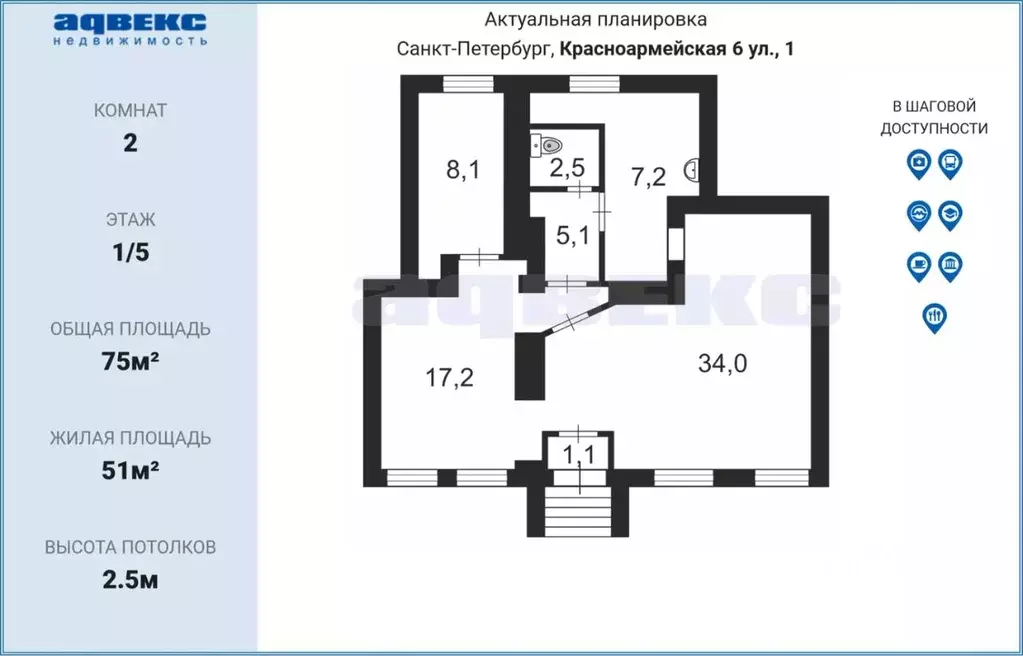 2-к кв. Санкт-Петербург 6-я Красноармейская ул., 1 (75.0 м) - Фото 0