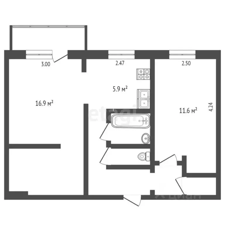 2-к кв. Вологодская область, Вологда Кубинская ул., 2 (45.0 м) - Фото 1