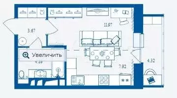 Квартира-студия, 32,8 м, 12/16 эт. - Фото 1