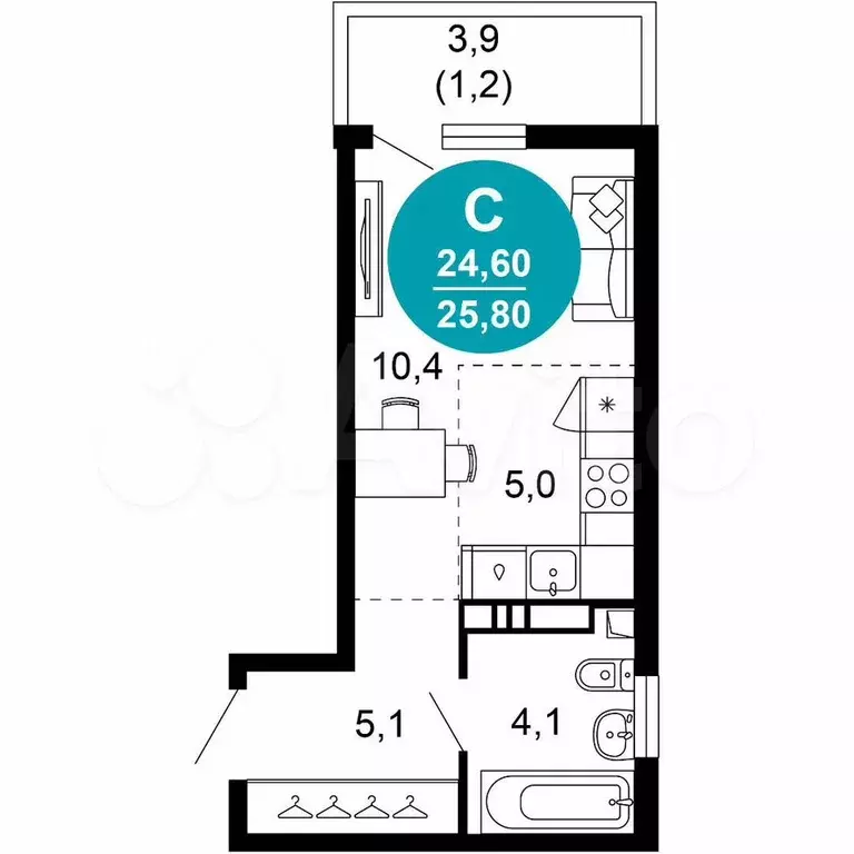 Квартира-студия, 25,8 м, 5/17 эт. - Фото 1