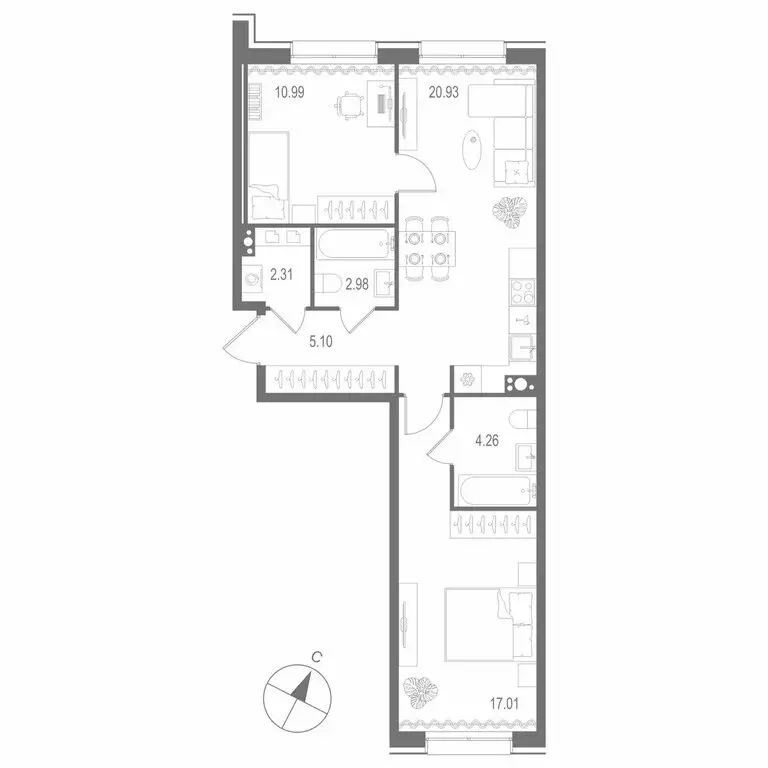 2-комнатная квартира: Санкт-Петербург, Матисов остров (63.58 м) - Фото 0