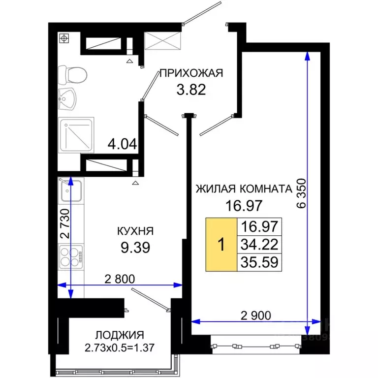 1-к кв. Ростовская область, Ростов-на-Дону Элеваторный пер., 6/2Б ... - Фото 0