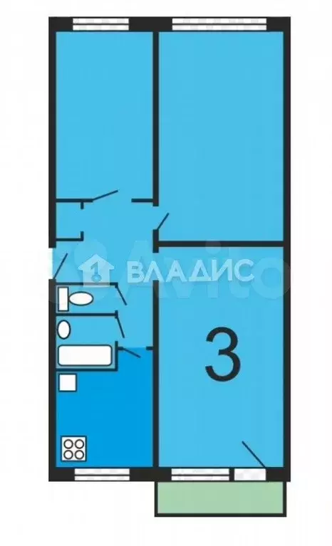 3-к. квартира, 57,2 м, 2/5 эт. - Фото 0