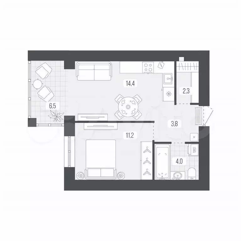 1-к. квартира, 42,2 м, 4/9 эт. - Фото 0