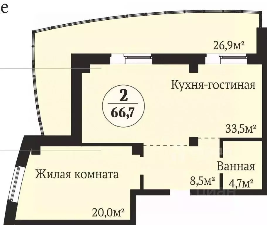 2-к кв. Челябинская область, Челябинск ул. Татищева, 264 (66.7 м) - Фото 1