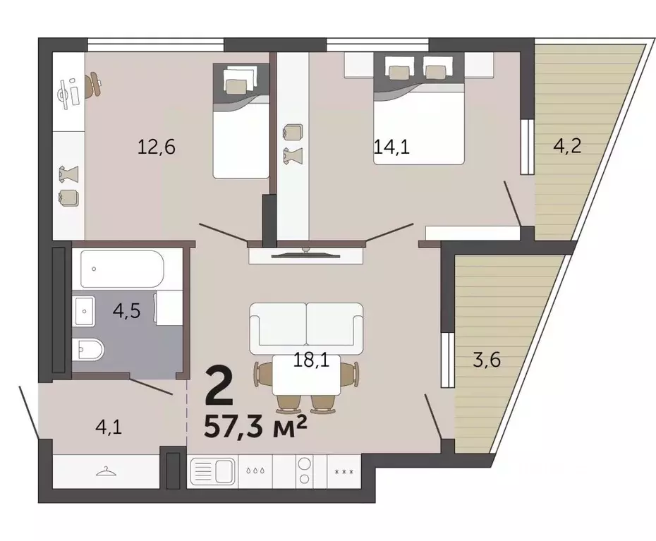 2-к кв. Свердловская область, Екатеринбург Малевич жилой комплекс ... - Фото 2