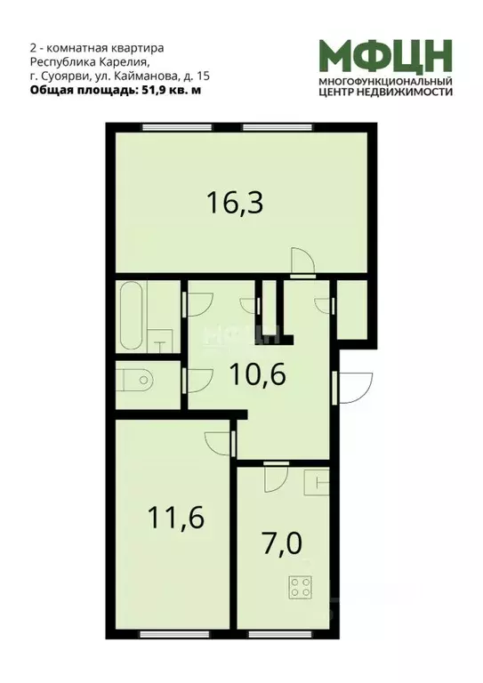 2-к кв. Карелия, Суоярви ул. Кайманова, 15 (51.9 м) - Фото 2