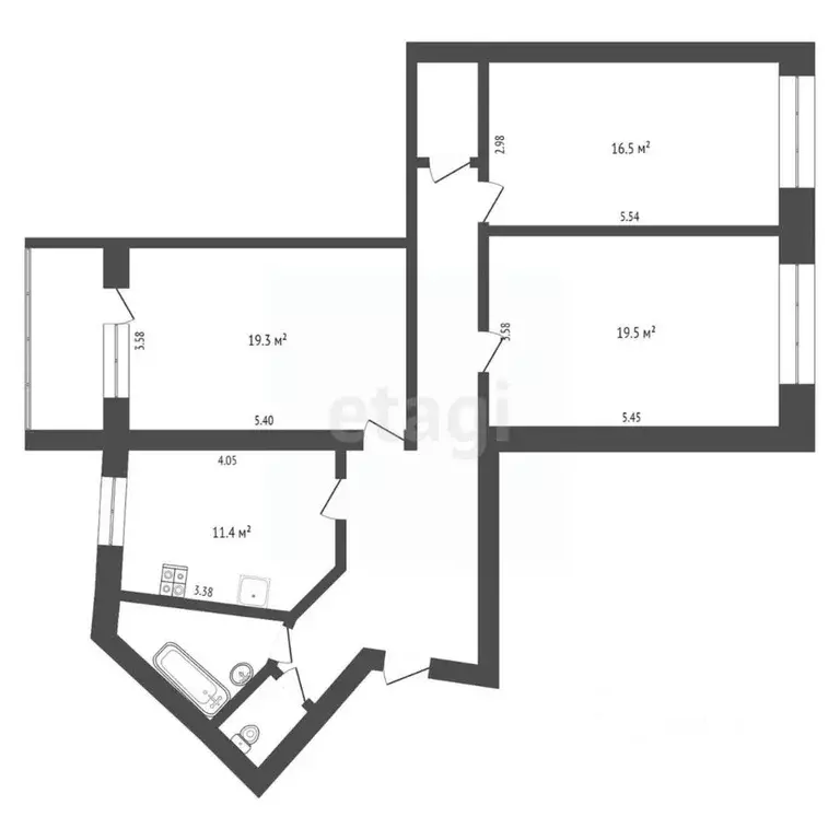 3-к кв. Калужская область, Калуга ул. Билибина, 11 (95.4 м) - Фото 2