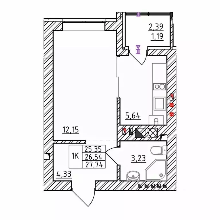 1-к кв. Калининградская область, Зеленоградск  (27.74 м) - Фото 0