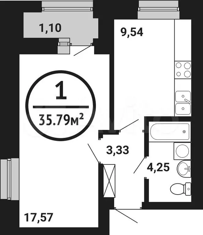 1-к. квартира, 35,8 м, 5/8 эт. - Фото 0