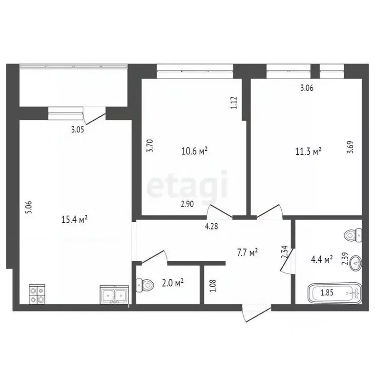 2-к кв. Тюменская область, Тюмень Полевая ул., 117к4 (60.7 м) - Фото 2