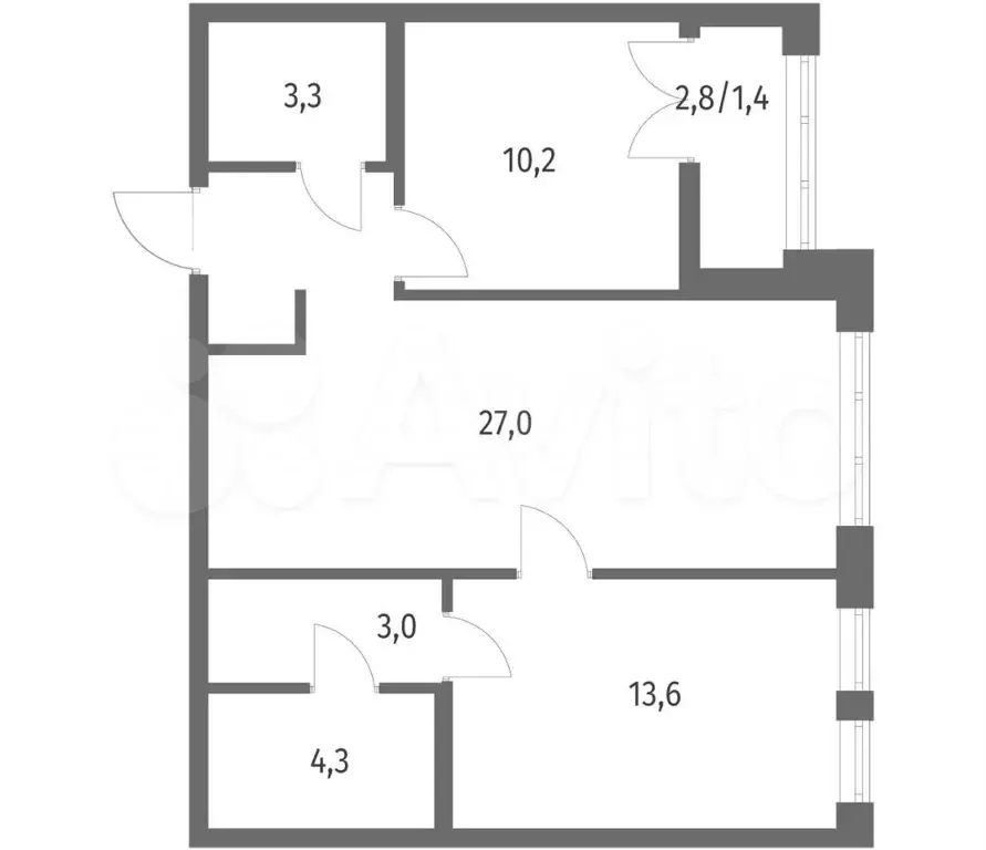 2-к. квартира, 62,8 м, 4/9 эт. - Фото 1