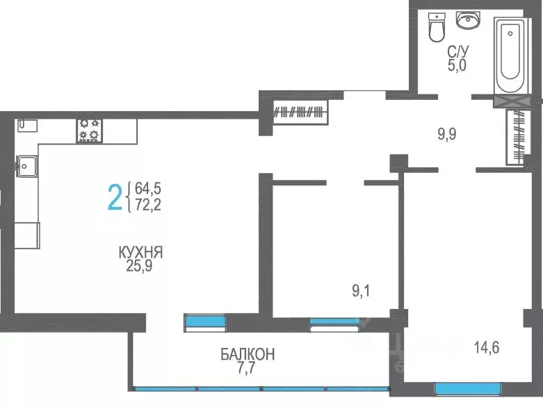 2-к кв. Крым, Феодосия ш. Симферопольское, 48к1 (72.2 м) - Фото 1