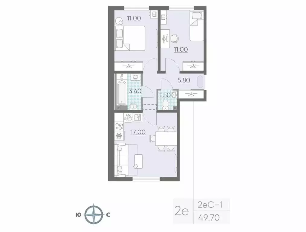 2-комнатная квартира: Ковалёво, жилой комплекс ЛСР Ржевский парк (49.7 ... - Фото 1