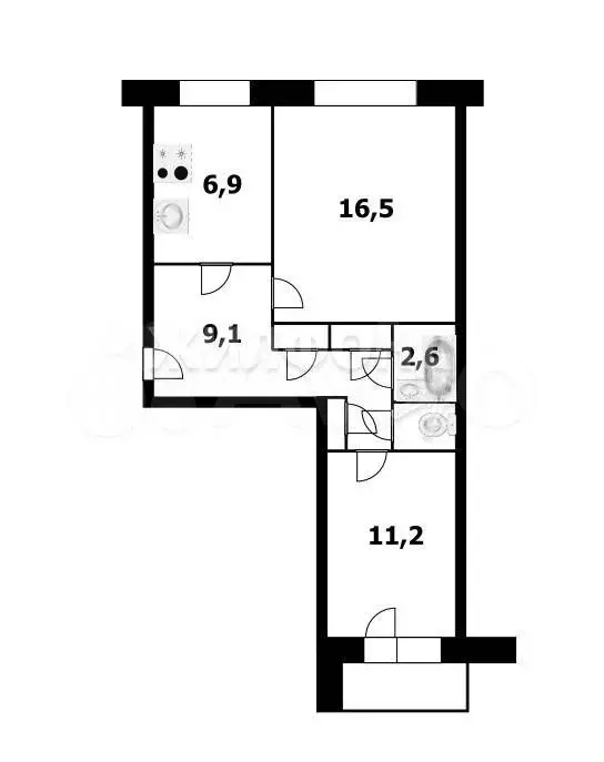 2-к. квартира, 48,6 м, 3/5 эт. - Фото 0