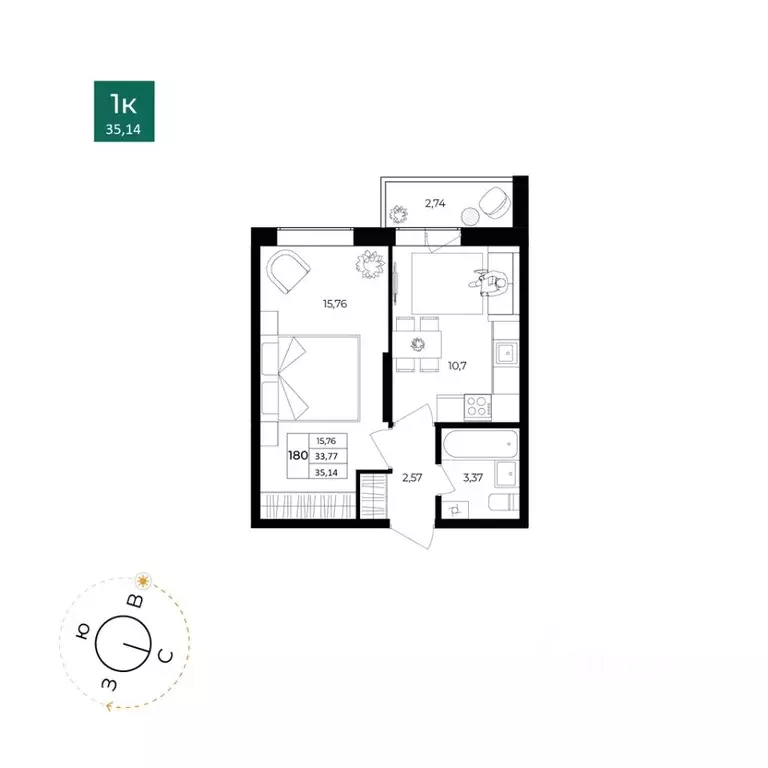 1-к кв. Ярославская область, Ярославль Северный жилрайон, 15-й мкр, 1 ... - Фото 1