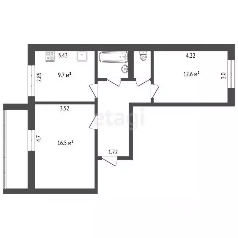 2-к кв. Тюменская область, Ишим ул. Григорова (47.4 м) - Фото 1