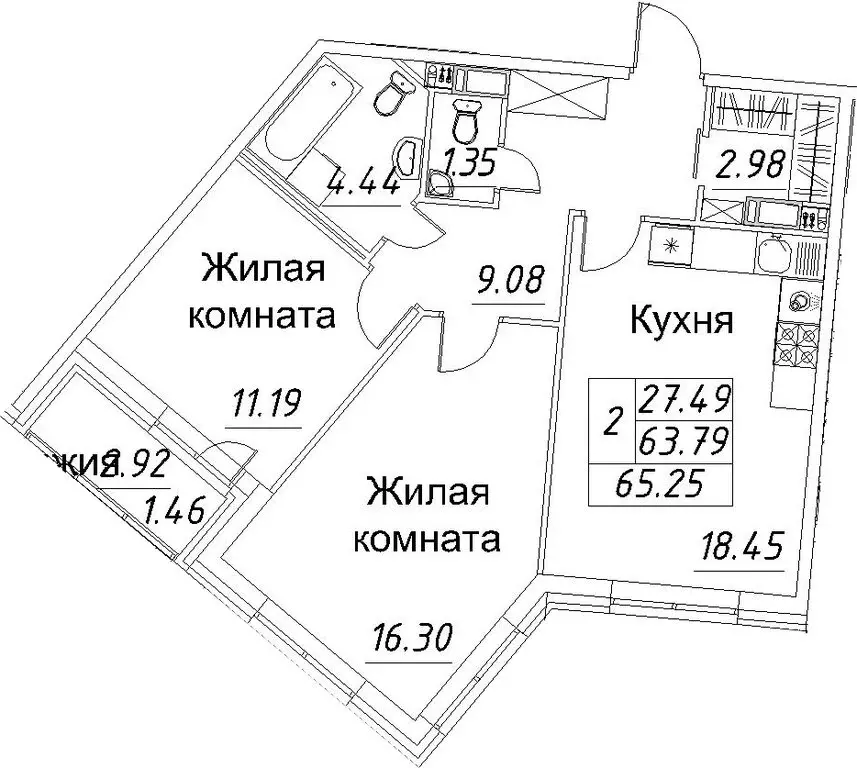 2-комнатная квартира: Санкт-Петербург, проспект Авиаконструкторов, 54 ... - Фото 0