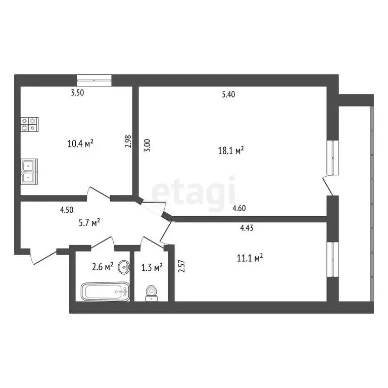 2-комнатная квартира: Петрозаводск, улица Варламова, 11 (49.2 м) - Фото 1