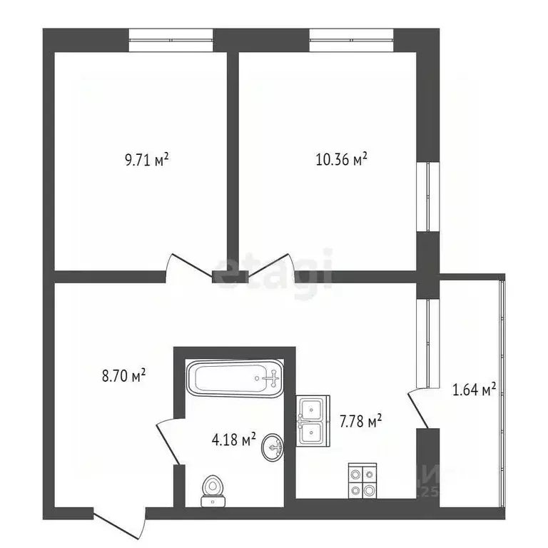 2-к кв. Крым, Симферополь ул. Бородина (42.4 м) - Фото 2