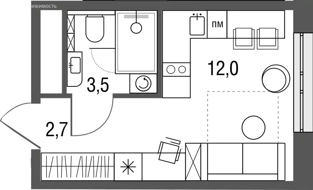 Квартира-студия: Москва, Тагильская улица, 4А (18.1 м) - Фото 1