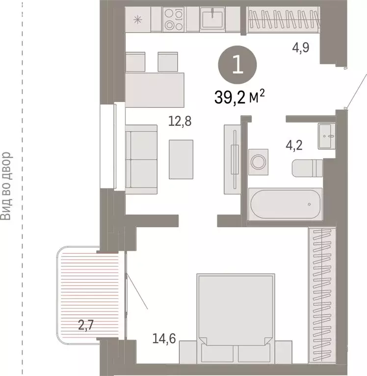 2-комнатная квартира: Новосибирск, Зыряновская улица, 53с (39.53 м) - Фото 0