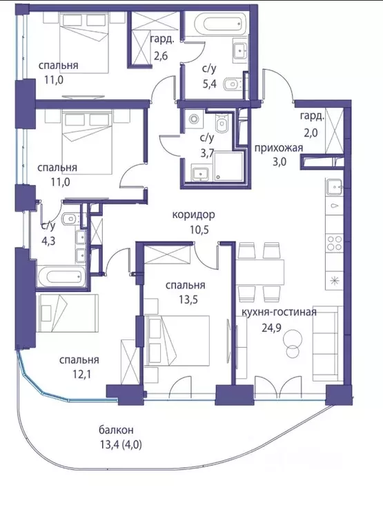 4-к кв. Москва ул. Нижние Мневники, 16к5 (109.5 м) - Фото 2