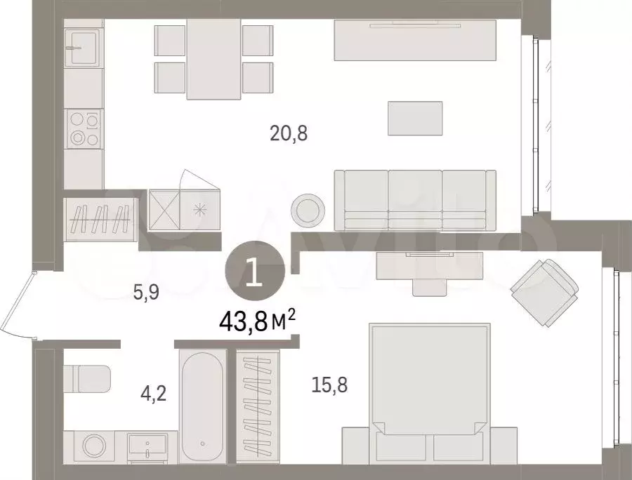1-к. квартира, 46,8 м, 7/9 эт. - Фото 1