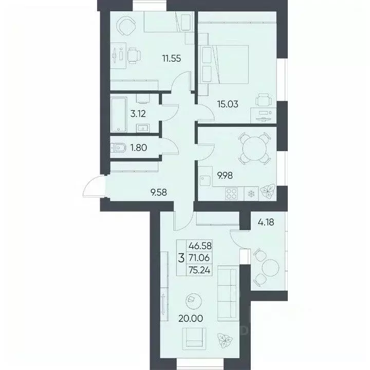 3-к кв. Саратовская область, Татищево рп ул. Михайловская, 13 (75.24 ... - Фото 0