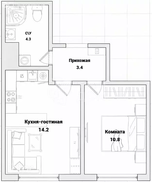 1-комнатная квартира: Санкт-Петербург, улица Морской Пехоты, 26к2 ... - Фото 0