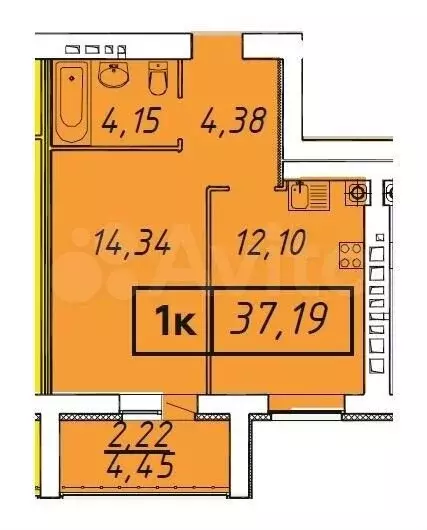 1-к. квартира, 37,2м, 6/9эт. - Фото 0