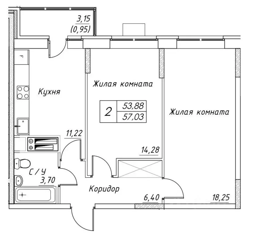 2-к кв. Московская область, Дмитров  (57.03 м) - Фото 0