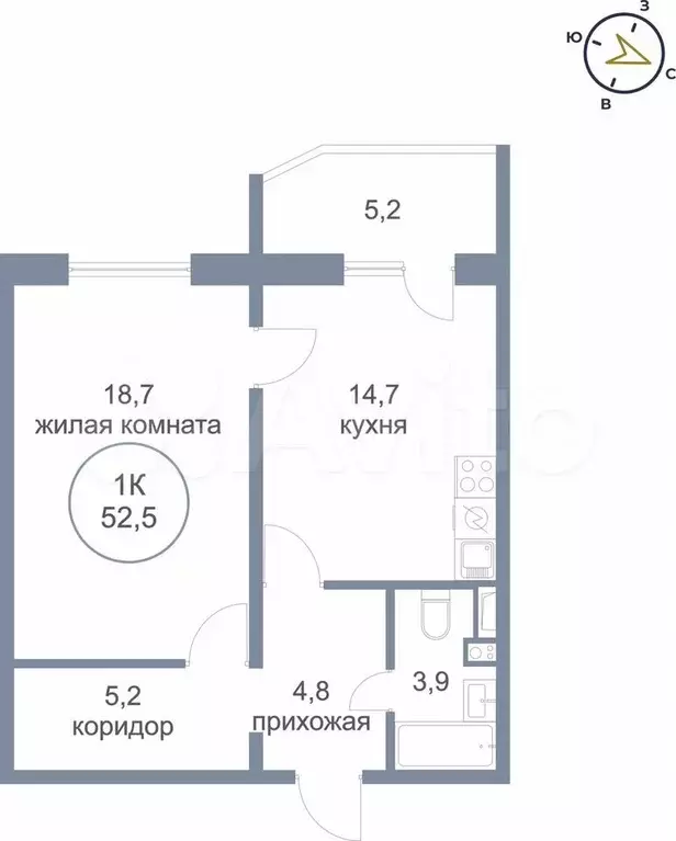 1-к. квартира, 52,5 м, 20/25 эт. - Фото 0
